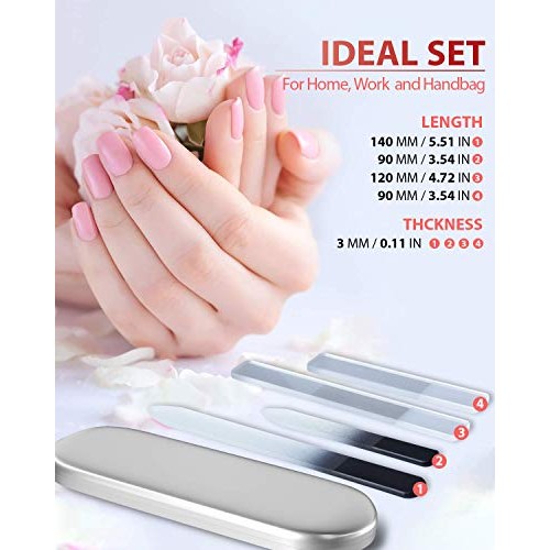 Glass Nail File and Nail Shiner, 4PC Crystal Nail File and Nano Glass Nail Bu...