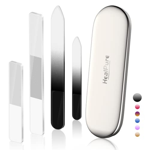 Glass Nail File and Nail Shiner, 4PC Crystal Nail File and Nano Glass Nail Bu...