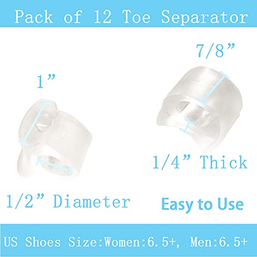 Menody Pack of 12 Gel Toe Separator, Big Toe Spacers, Single Loop Toe Spreade...