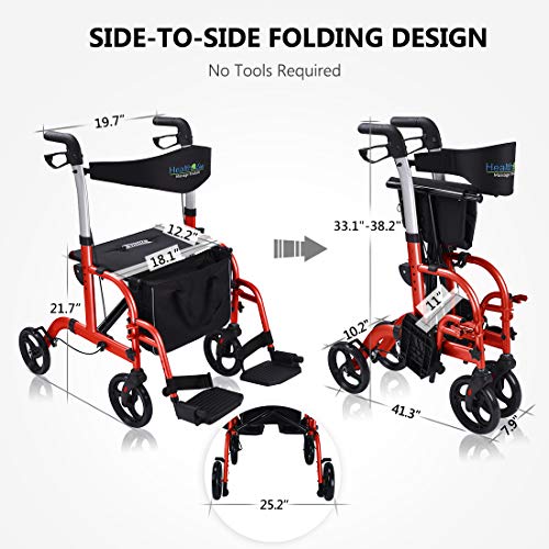 Health Line Massage Products 2 in 1 Rollator-Transport Chair w/Paded Seatrest...