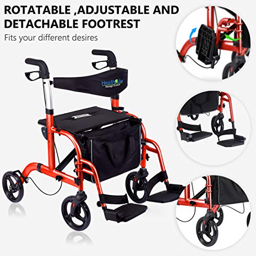Health Line Massage Products 2 in 1 Rollator-Transport Chair w/Paded Seatrest...