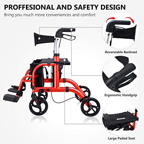 Health Line Massage Products 2 in 1 Rollator-Transport Chair w/Paded Seatrest...