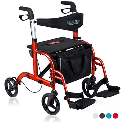 Health Line Massage Products 2 in 1 Rollator-Transport Chair w/Paded Seatrest...