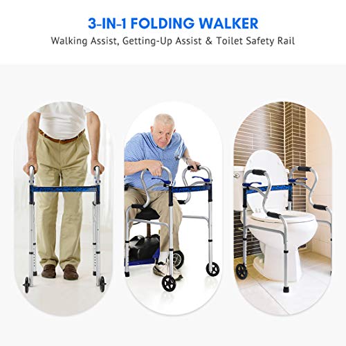 Health Line Massage Products 3-in-1 Stand-Assist Folding Walker with 5" Wheel...