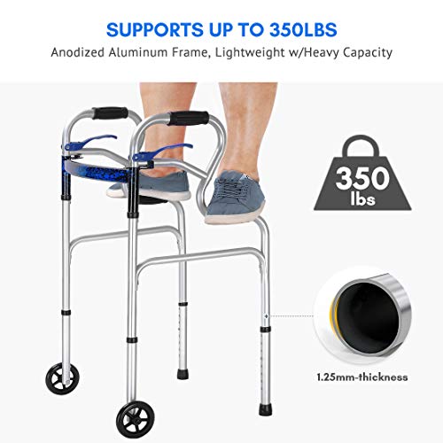 Health Line Massage Products 3-in-1 Stand-Assist Folding Walker with 5" Wheel...