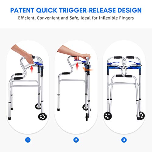 Health Line Massage Products 3-in-1 Stand-Assist Folding Walker with 5" Wheel...
