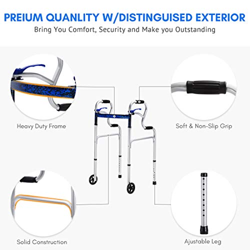 Health Line Massage Products 3-in-1 Stand-Assist Folding Walker with 5" Wheel...