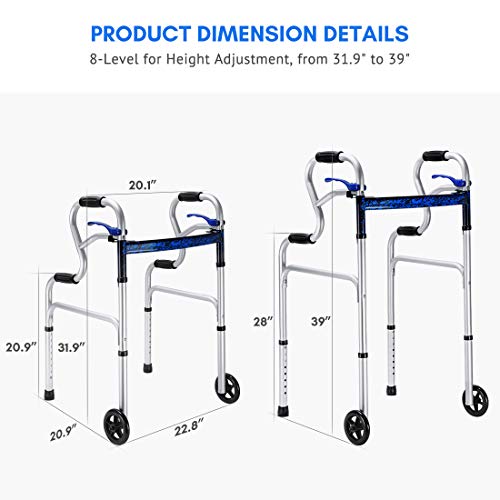 Health Line Massage Products 3-in-1 Stand-Assist Folding Walker with 5" Wheel...
