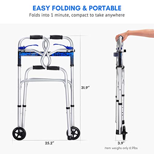 Health Line Massage Products 3-in-1 Stand-Assist Folding Walker with 5" Wheel...