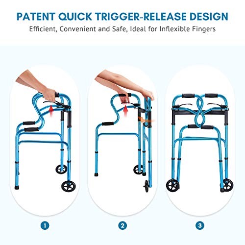 Health Line Massage Products 4-in-1 Stand-Assist Folding Walker with Detachab...