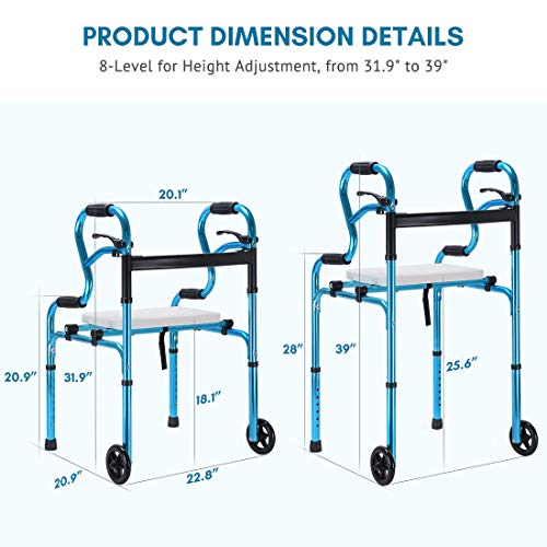 Health Line Massage Products 4-in-1 Stand-Assist Folding Walker with Detachab...