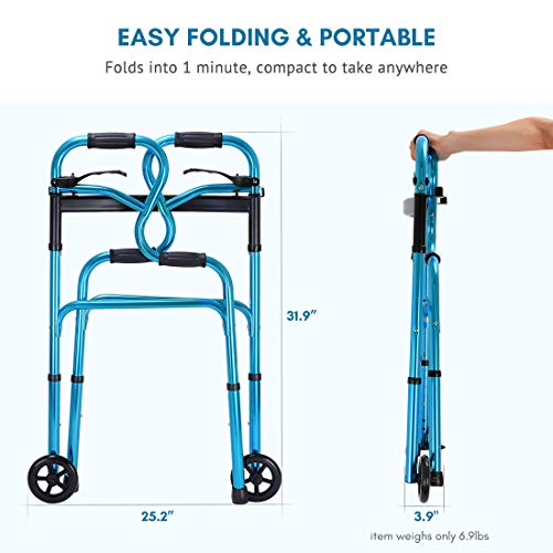 Health Line Massage Products 4-in-1 Stand-Assist Folding Walker with Detachab...