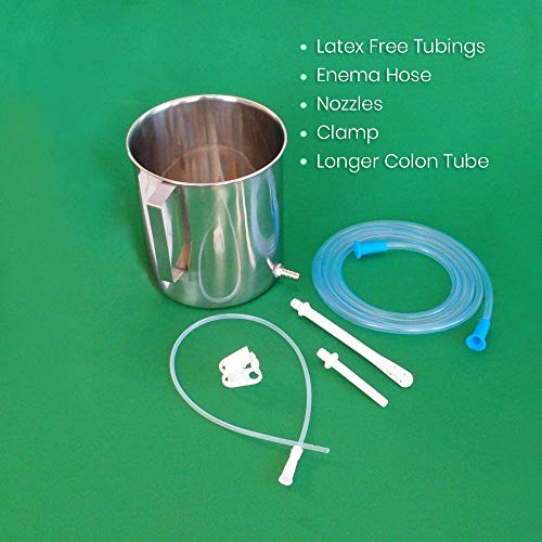 HealthAndYoga(TM) Stainless Steel Enema Kit with Complete Tubing - 2 Quart Co...