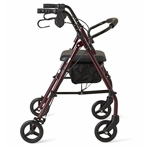 Healthcare Direct Steel Rollator Walker with 350 lb. Weight Capacity, Burgundy