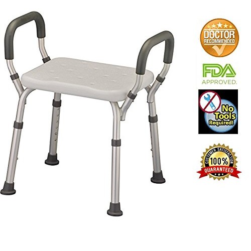 Bath Seat Shower Bench with Arms, Adjustable Shower Chair with Arms Padded Ha...