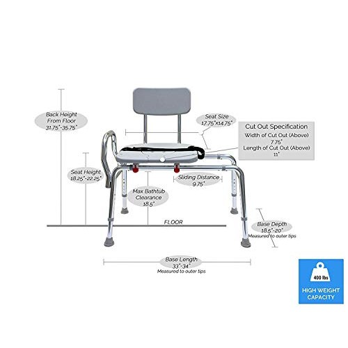 Transfer Bench Sliding with Cut Out Adjustable Height Legs,Include Seat Belt ...