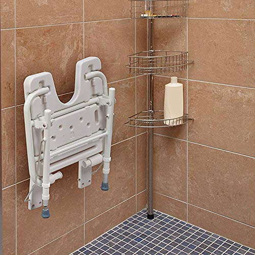 HealthSmart Wall Mount Fold Away Bath Chair Shower Seat Bench with Adjustable...