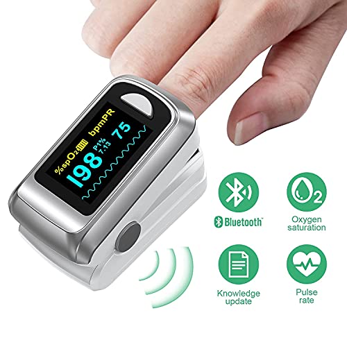 HealthTree Fingertip Pulse Oximeter Bluetooth, Measures Blood Oxygen Saturati...