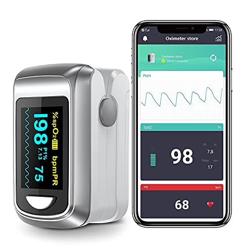 HealthTree Fingertip Pulse Oximeter Bluetooth, Measures Blood Oxygen Saturati...