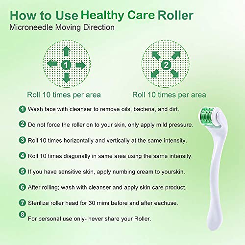 Microneedle Derma Roller Kit - Healthy Care 540 Titanium Micro Needles 0.25mm...