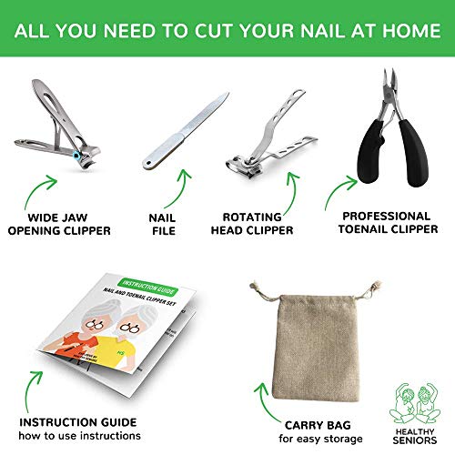 Healthy Seniors Complete Nail and Toenail Clipper Set - Designed for Thick Na...