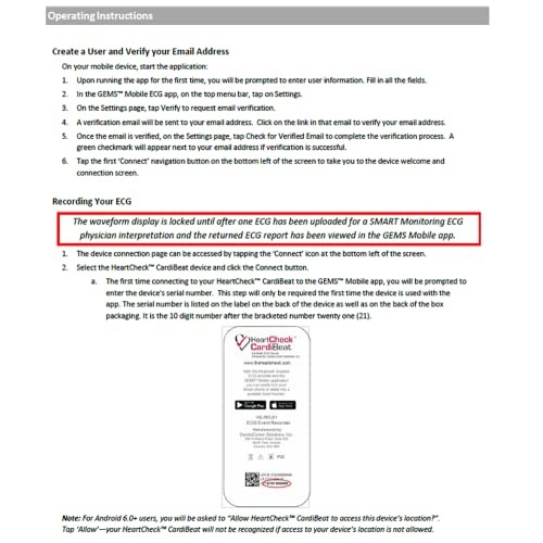 CardiBeat Personal Bluetooth EKG Heart Monitor - No Subscription Required, 10...