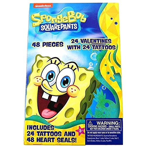 Spongebob Squarepants 24 Count Valentines Cards with 24 Temporary Tattoos