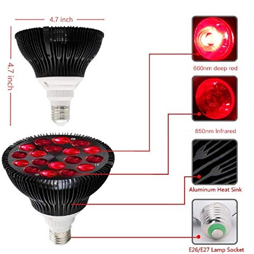 Red Light Therapy Bulb with Socket HebutyLife, 54W 18 LED Near Infrared Light...