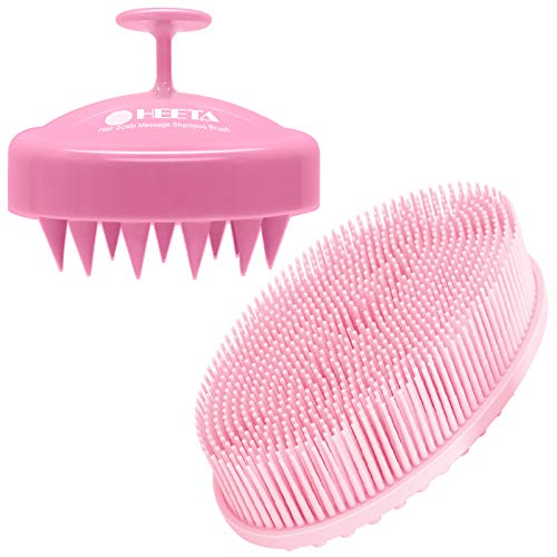 HEETA Hair Shampoo Brush Scalp Massager & Body Brush with Soft Silicone Brist...