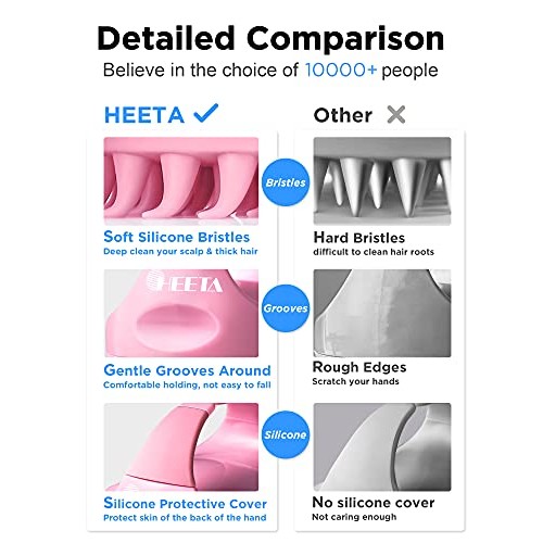 HEETA Hair Shampoo Brush, Upgraded Wet & Dry Hair Scalp Massager with Soft Si...