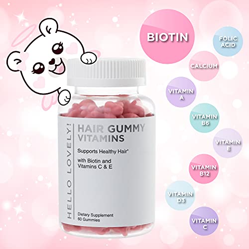 Hello Lovely Hair Vitamins Gummies with Biotin 5000 mcg Vitamin E & C Support...