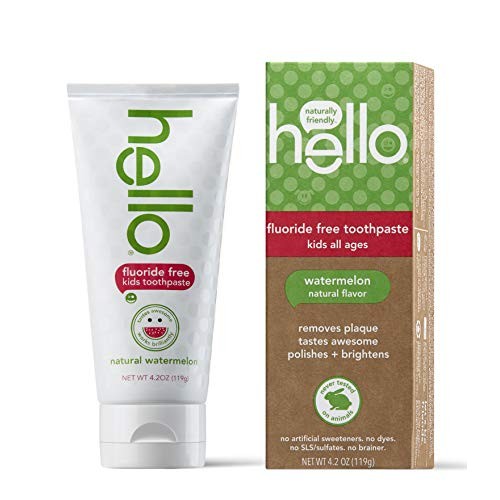 Hello Oral Care Kids Fluoride Free and SLS Free Toothpaste, Natural Watermelo...