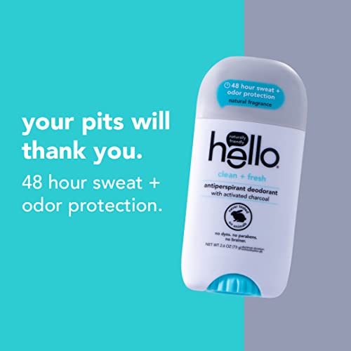 Hello Activated Charcoal Antiperspirant Deodorant for Women + Men, Natural Fr...