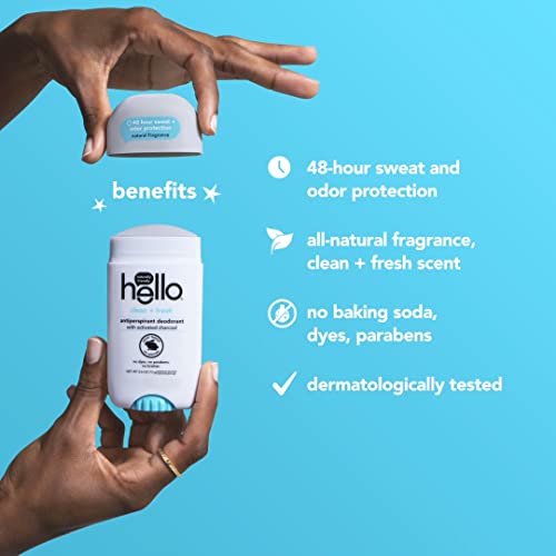 Hello Activated Charcoal Antiperspirant Deodorant for Women + Men, Natural Fr...