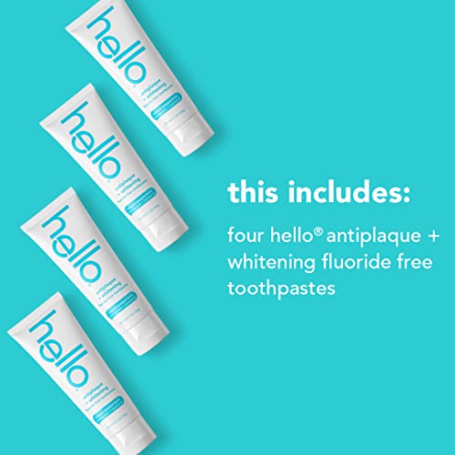 Hello Antiplaque and Whitening Fluoride Free Toothpaste, Natural Peppermint F...
