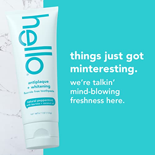 Hello Antiplaque and Whitening Fluoride Free Toothpaste, Natural Peppermint F...