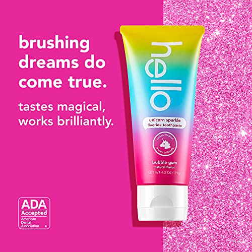 hello Kids Unicorn Sparkle Fluoride Toothpaste With Natural Bubble Gum Flavor...