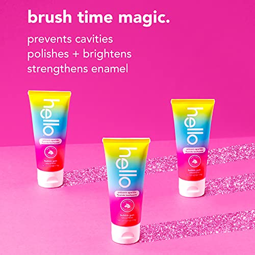 hello Kids Unicorn Sparkle Fluoride Toothpaste With Natural Bubble Gum Flavor...
