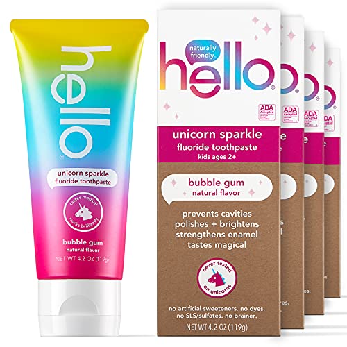 hello Kids Unicorn Sparkle Fluoride Toothpaste With Natural Bubble Gum Flavor...