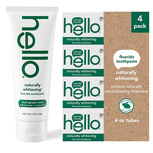 Hello Naturally Whitening Fluoride Toothpaste, Farm Grown Mint, Vegan, SLS Fr...