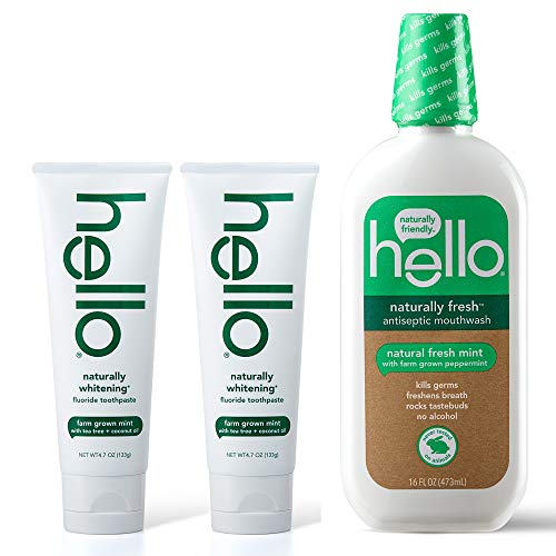 Hello Oral Care naturally whitening fluoride toothpaste twin pack + naturally...