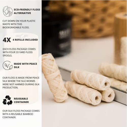 Biodegradable Silk Dental Floss - Pack of 4 x 33yds - Compostable Peace Silk ...
