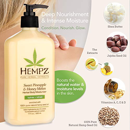 Hempz Sweet Pineapple & Honey Melon Moisturizing Skin Lotion, Natural Hemp Se...