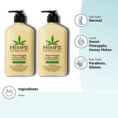 Hempz Sweet Pineapple & Honey Melon Moisturizing Skin Lotion, Natural Hemp Se...