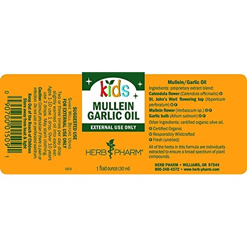 Herb Pharm Kids Mullein and Garlic Oil, 1 Fl Oz