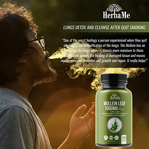 HerbaMe Mullein Leaf Capsules, 120 Count, 1000mg, Lung Care, Herbal Supplemen...