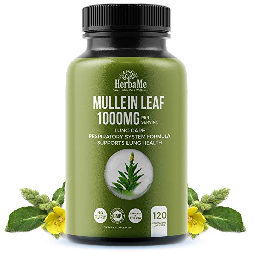 HerbaMe Mullein Leaf Capsules, 120 Count, 1000mg, Lung Care, Herbal Supplemen...