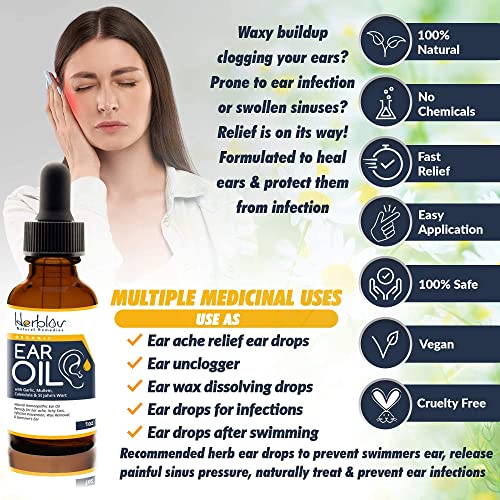 Organic Ear Oil for Ear Infections - Natural Eardrops for Infection Preventio...