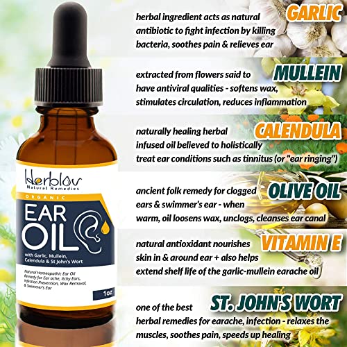 Organic Ear Oil for Ear Infections - Natural Eardrops for Infection Preventio...
