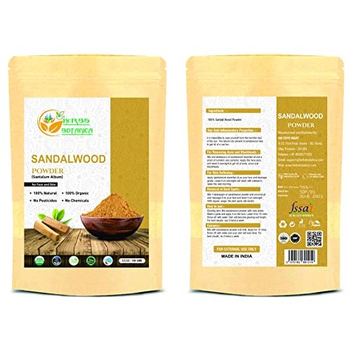 Herbs Botanica Chandan (Sandalwood) Powder Organic 100gm / 3.52 oz For Skin, ...